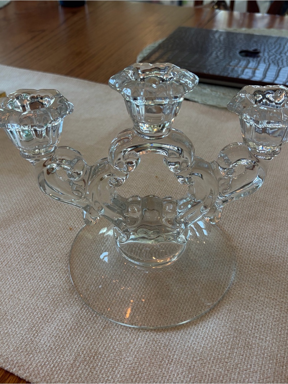 Clear Glass 3-Arm Candle Holder by
